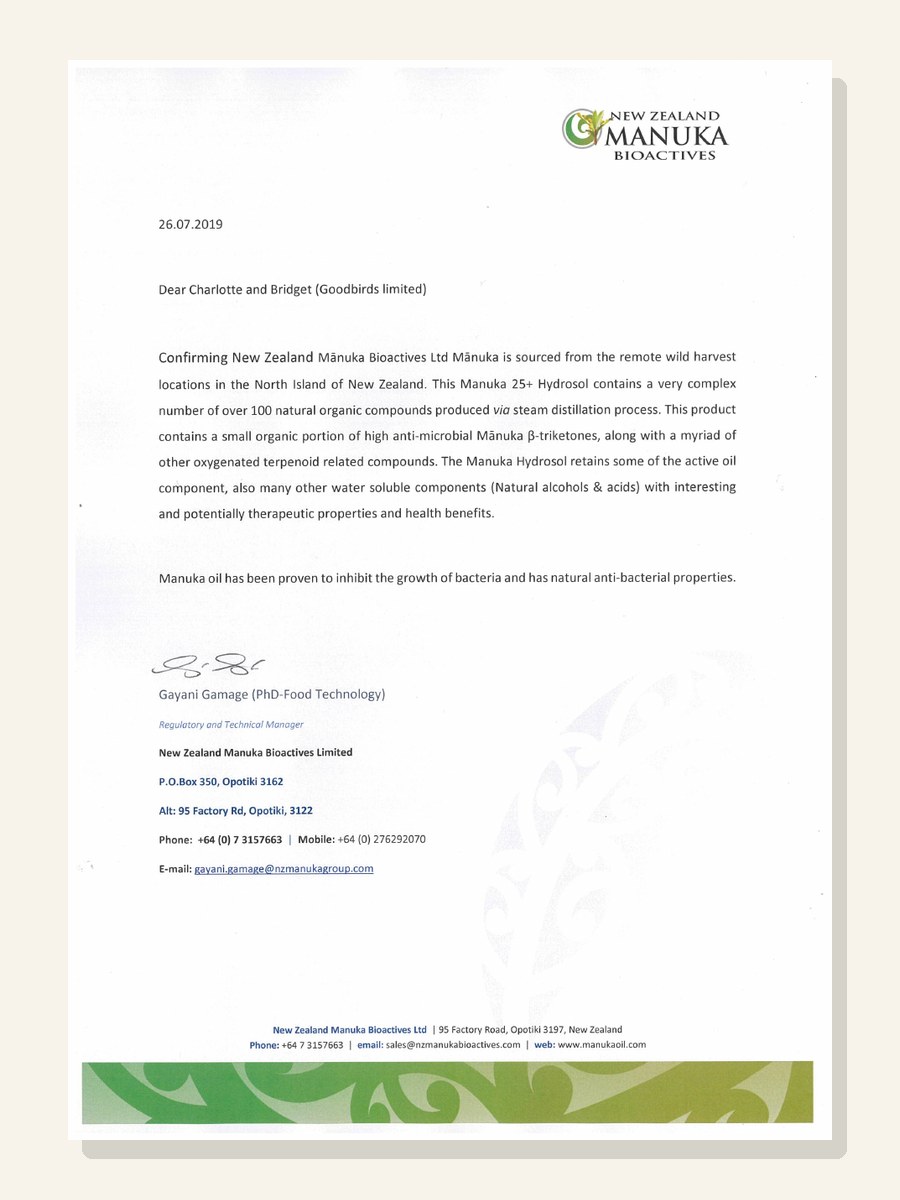 New Zealand Mānuka Bioactives 原料來源文件